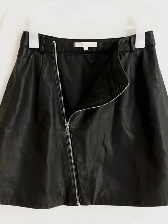 Maje Black Faux Leather A-Line Skirt with Asymmetrical Zip - Picture 2 of 4